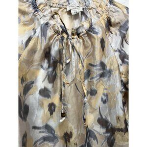 Martha Stewart Abstract Floral Sheer Blouse Top Womens Size Small Neutral Colors